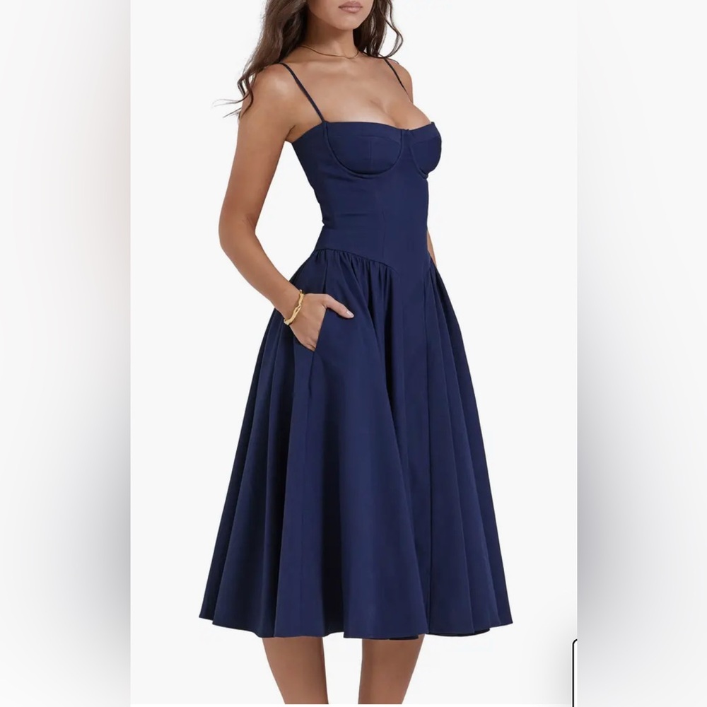 Elegant Navy Blue Midi Dress